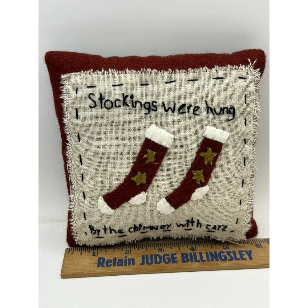 Primitive Christmas Pillow Cross Stitched 